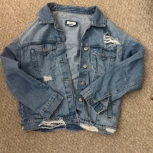 Forever 21 Distressed Medium Wash Jean Jacket with 20% recycled cotton